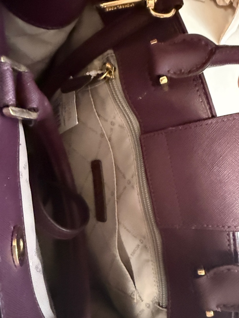 Michael Kors Plum Saffiano Leather Satchel with Gold Accents - Picture 13 of 15